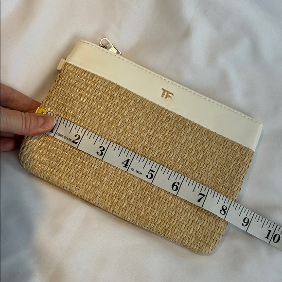 Tom Ford Beauty Raffia & White Leather Wristlet Pouch Clutch NEW